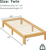 ZIYOO 12 Inch Twin Size Natural Bamboo Platform Bed Frame, Modern Minimalist Design, Easy Assembly, Heavy Duty Support, No Box Spring Needed ZIYOO