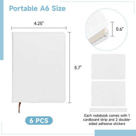 Lnrueg 6 Pcs Sublimation Notebook Blank Journal A6 100 Pages - Hardcover PU Notebooks for Note Taking Plan Making Diary Writing - School Office Supplies Lnrueg