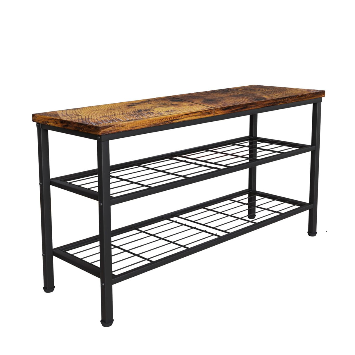 Glynym 3-Tier Metal Shoe Rack with Wood Top - Durable & Space-Saving Shoe Organizer,Industrial Shoe Organizer Shelf Bench Storagefor Closet Entryway, Bedroom & Hallway - Bronze + Black 28.5 W × 18" H Glynym