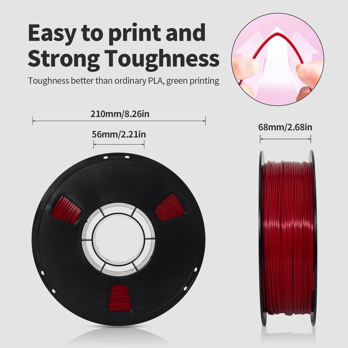 JAREES PLA Filament 1.75mm Ruby Red 1KG, Clog-Free 3D Printer Filament Dimensional Accuracy +/- 0.02mm, High Speed Printing 1kg Spool(2.2lbs) 3D Printing Filament Fits for Most FDM 3D Printers JAREES