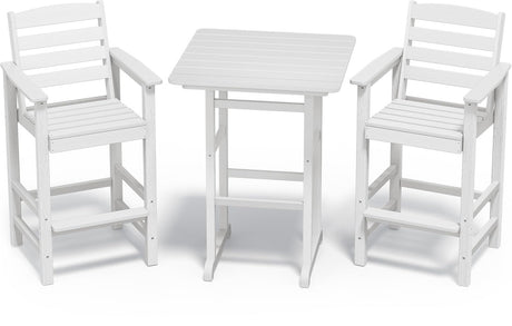 SERWALL Tall Adirondack Bar Chairs and Table 3 Pieces Set, Adirondack Bar Height Chairs Set of 2 and Bar Table, Outdoor Bar Stools Set for Bistro, Poolside, Backyard, White SERWALL