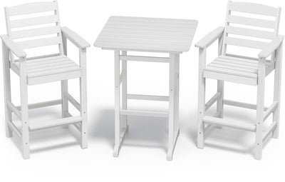SERWALL Tall Adirondack Bar Chairs and Table 3 Pieces Set, Adirondack Bar Height Chairs Set of 2 and Bar Table, Outdoor Bar Stools Set for Bistro, Poolside, Backyard, White