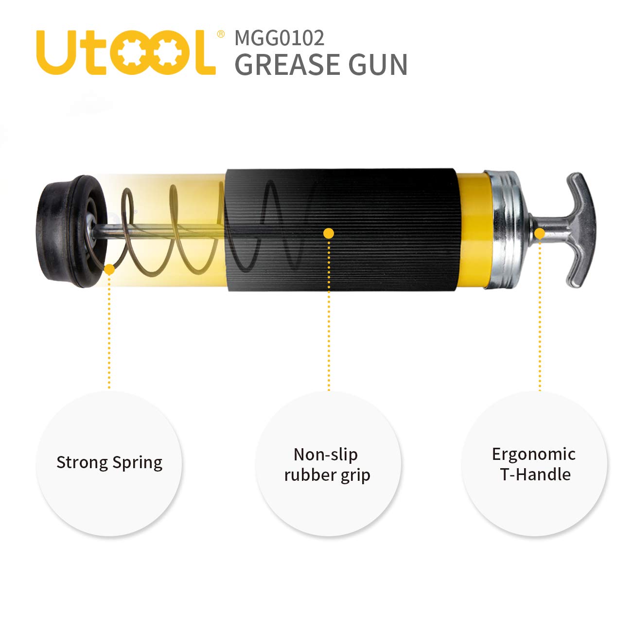 UTOOL Grease Gun, 8000 PSI Heavy Duty Pistol Grip Grease Gun Kit with 14 oz Capacity, 18 Inch Resin Flex Hose, 2 Basic Coupler, 2 Extension Rigid Pipe and 1 Sharp Type Nozzle - WoodArtSupply