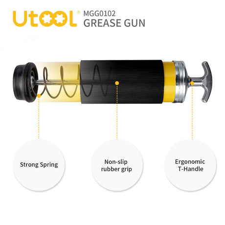 UTOOL Grease Gun, 8000 PSI Heavy Duty Pistol Grip Grease Gun Kit with 14 oz Capacity, 18 Inch Resin Flex Hose, 2 Basic Coupler, 2 Extension Rigid Pipe and 1 Sharp Type Nozzle UTOOL