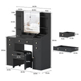Vabches Vanity Desk with Lights, Makeup Vanity Table with Charging Station, 44.9in Big Vanity Set with 5 Drawers & Lots Storage Space, Black Vabches