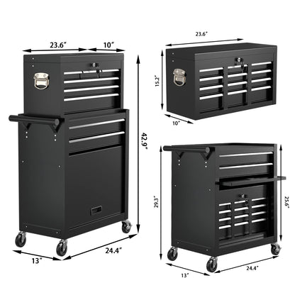 OAKANDO 8 Drawer Rolling Tool Chest, High Capacity Tool Box with Lockable Wheels and Drawers, 2 in 1 Portable Toolbox Organizer Storage Cabinet for Garage, Warehouse, Repair Shop, Black