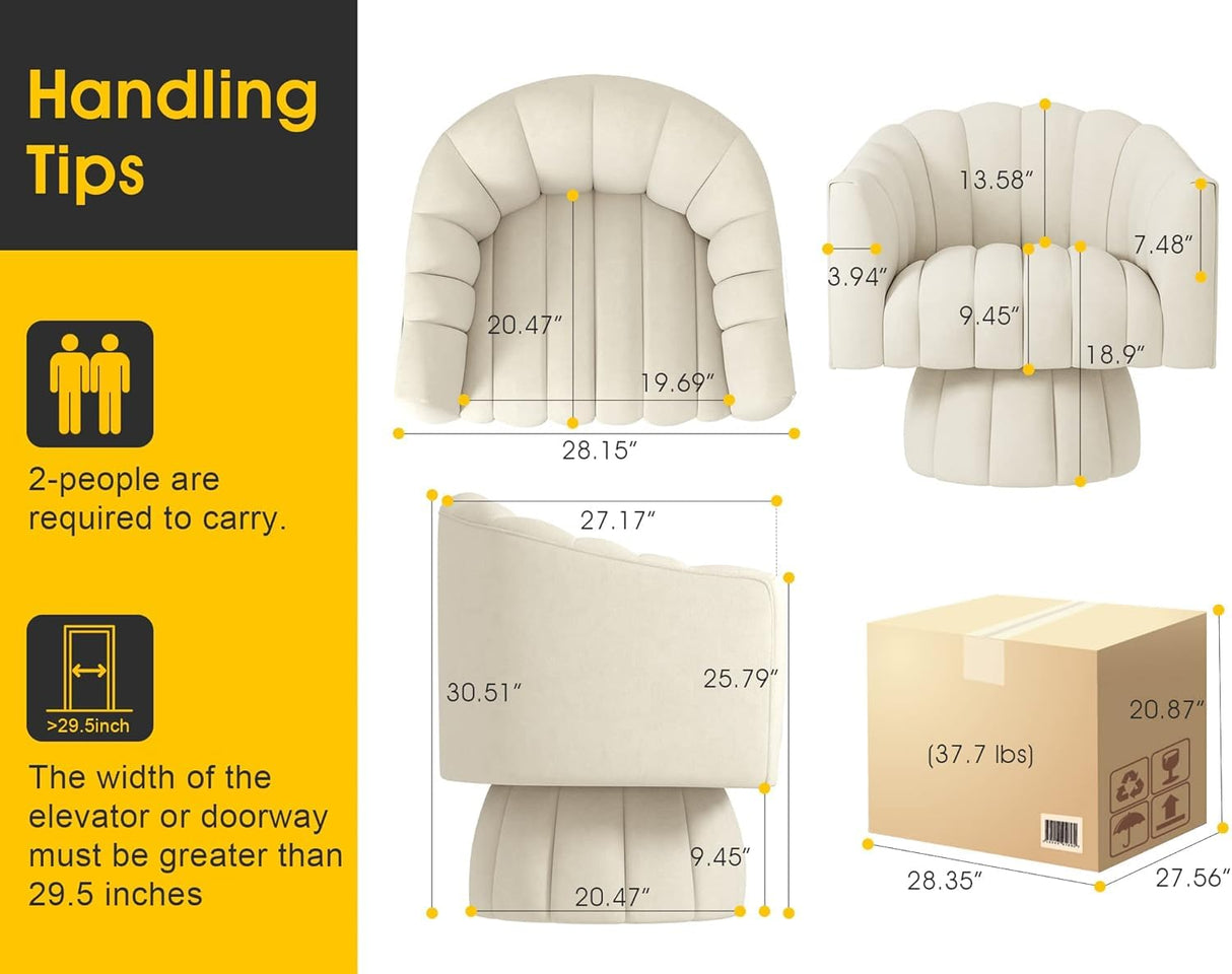 Dewhut Swivel Accent Chair Set of 2,Mid Century 360° Swivel Barrel Chair,Fluffy Velvet Fabric Chairs,Round Club Arm Chair,Upholstered Single Sofa Seating for Home,Living Room, Bedroom,Waiting Room Dewhut