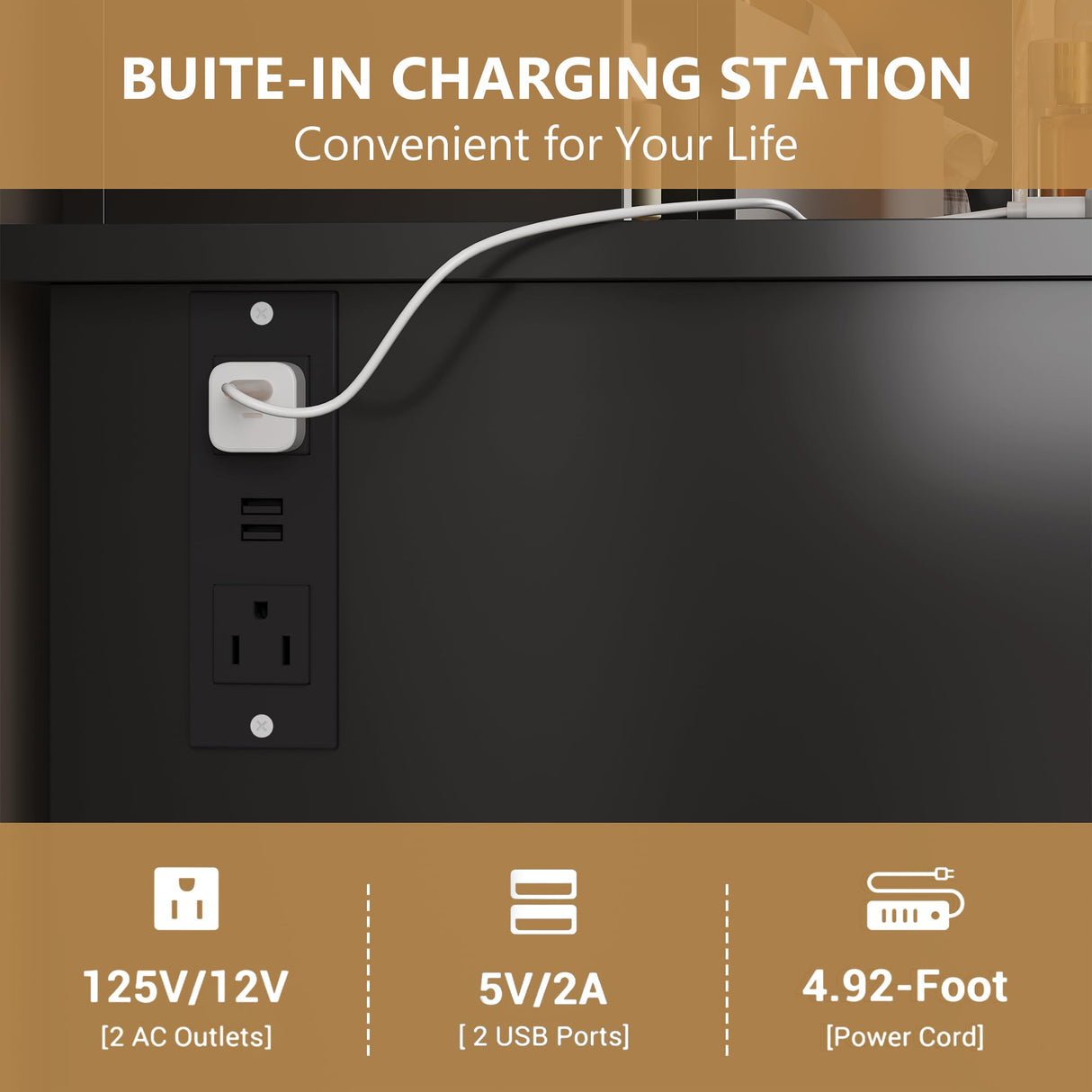 HUANLEGO Vanity Desk with Mirror and Lights, Black Makeup Vanity Mirror with RGB LED Lights, 3 Color Modes Adjustable Vanity Desk with Charging Station, 3 Drawers and Vanity Chair for Bedroom HUANLEGO