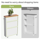 LITTLE TREE 4 Tier Rolling Cart with Wheels, 6.3 Inch Slim Storage Cart, Wooden Snack Cart with Narrow Shelf, White Laundry Room and Bathroom Organizer Shelves LITTLE TREE