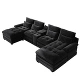 OUYESSIR 134" U Shaped Sectional Cloud Couch,Tufted Couch with Chaise Lounge,Fluffy Black Sectional Couches for Living Room,Comfy Chenille Modular Sofa with Central Console & USB Port OUYESSIR
