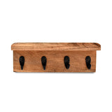 NIRMAN Acacia Wood Rustic Key Holder for Wall, Farmhouse Wall Shelf with 4 Hooks for Entryway Farmhouse Kitchen (10" x 3.5" x 3.5") NIRMAN