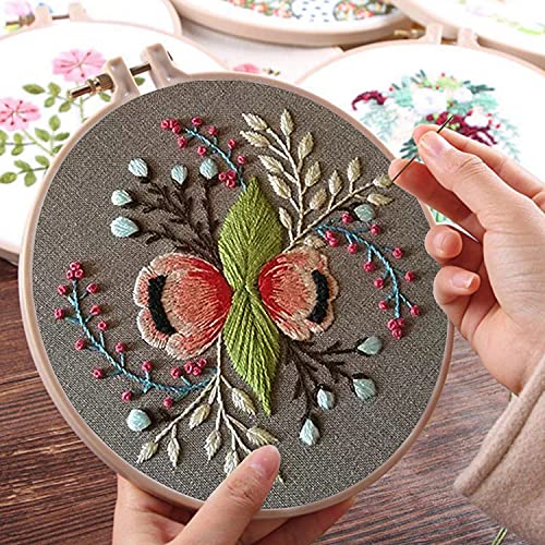 Louise Maelys Embroidery Starter Kit Full Range of Stamped Cross Stitch Kits for Beginner Including Cloth with Pattern,Embroidery Hoop,Color Threads