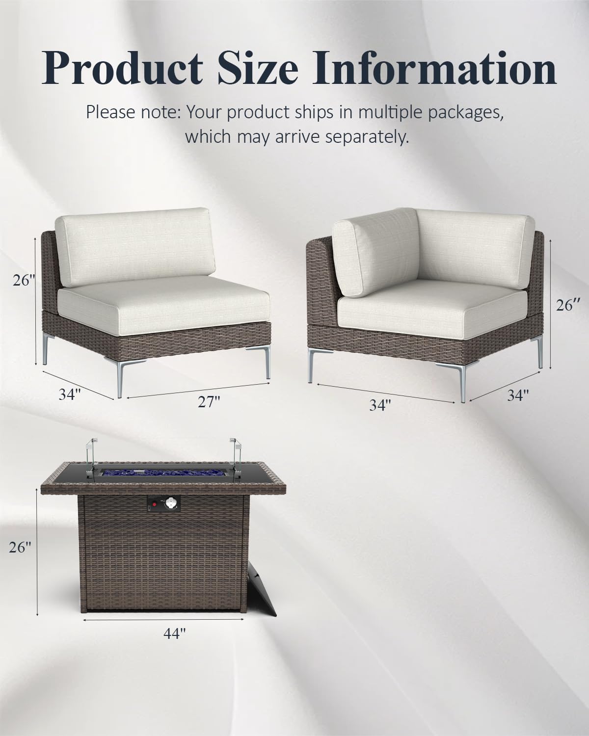 LayinSun 9-Piece Outdoor Modular Wicker Sectional Sofa with Fire Pit Table, Patio Furniture Conversation Set with Deep Seating and Thick Cushions LayinSun