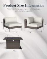 LayinSun 9-Piece Outdoor Modular Wicker Sectional Sofa with Fire Pit Table, Patio Furniture Conversation Set with Deep Seating and Thick Cushions LayinSun