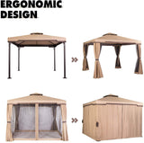 Oakmont 10' x 10' All-Season Permanent Soft-Top Patio Gazebo, Outdoor Gazebo Canopy with Net Drapery Mosquito Netting and Shade Curtains (Brown) Oakmont