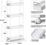 SOLEJAZZ Slim Storage Cart, 4 Tier Bathroom Organizer Mobile Shelving Unit, Rolling Utility Cart Slide Out Organizer for Kitchen, Bathroom, Laundry, Narrow Places, White SOLEJAZZ