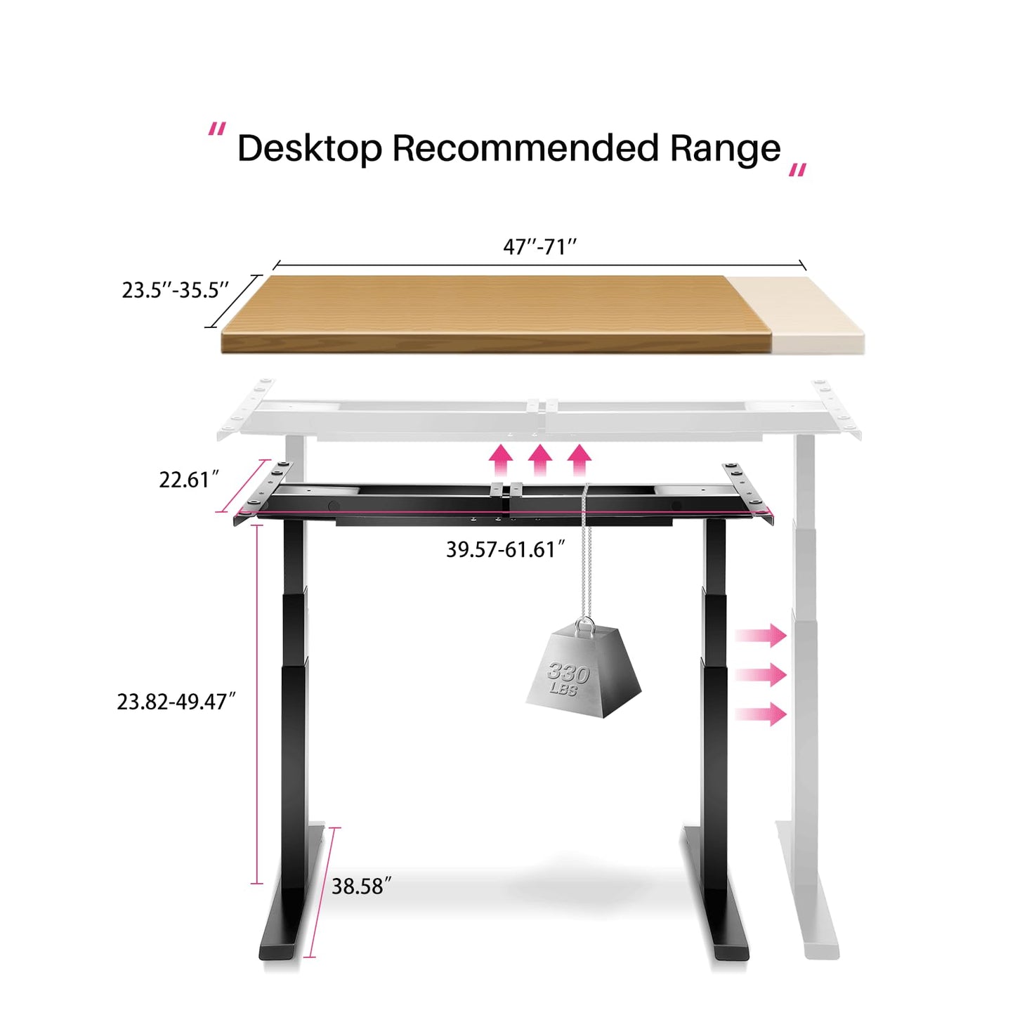 Redlife Electric Standing Desk Frame,Dual Motor Adjustable Height Desk Legs Up to 47.2", Office Desk Base for Rising Desk, Work Desk for Home Office, (Black Frame Only)… - WoodArtSupply