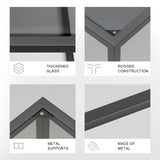 YMYNY Glass Coffee Table, Tempered Glass Square Coffee Tables with Metal Frame, Unique Modern Table for Living Room Home Office 26.77" x 26.77" x 15.75", Black Grey, UHCT001H YMYNY