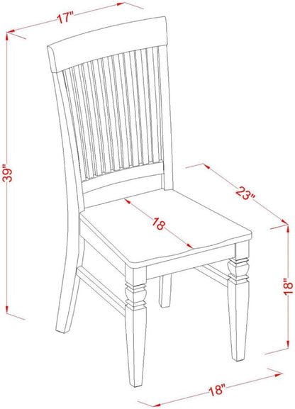 East West Furniture Weston Dining Slat Back Wood Seat Kitchen Chairs, Set of 2, WEC-BLK-W - WoodArtSupply