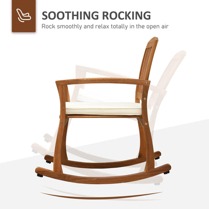 Outsunny Outdoor Rocking Chair with Cushion, Acacia Wood Patio Rocker for Backyard, Patio, Home, Teak Tone - WoodArtSupply