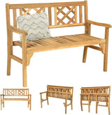 SPORFIT Rustic Garden Bench, Foldable Outdoor Bench with High Back & Armrest, 4 FT Acacia Wood Bench, 2-Person Loveseat Chair for Front Porch, Patio, Backyard & Park, Light Teak Finish SPORFIT