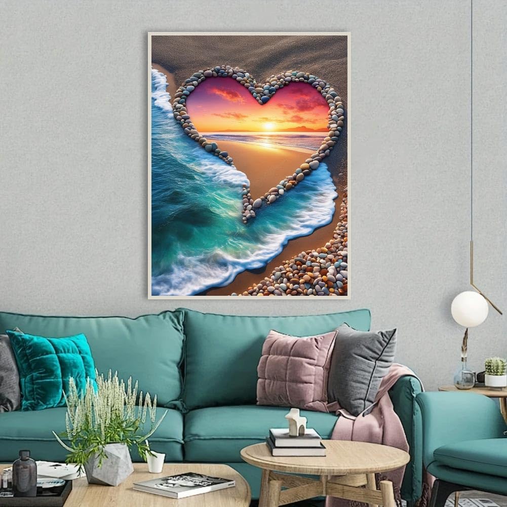 STGLCR Beach Diamond Painting Kits for Adults, 5D Love Diamond Art Kits for Beginners, DIY Full Round Drill Paint by Diamonds,Sunset Diamond Art Kits Diamond Dots Home Wall Decor 12 x 16 Inch STGLCR