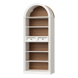 RALGEND Arched Bookshelf, 73" Tall Arch Bookcase with Drawers, 6-Tier Farmhouse Book Shelf, Wooden Bookshelf with Open Display Shelves for Living Room, Office, Adjustable Shelf, Walnut and White RALGEND