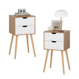 JAXPETY Nightstands Set of 2, Night Stand with Drawers, Bedside Tables with Solid Wood Legs and Large Storage Space, End Table, Side Table, for Bedroom, Natural JAXPETY