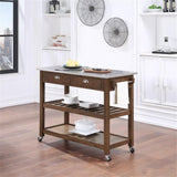 BOWERY HILL Modern Wood/Stainless Steel Kitchen Cart in Chestnut Wire-Brush BOWERY HILL