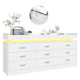 jiteentarou 9 Drawer Dresser with Charging Station and LED Lights, Modern Chest of Drawers with Power Outlet, Organizer Cabinet for Bedroom, Living Room, Entryway, White jiteentarou