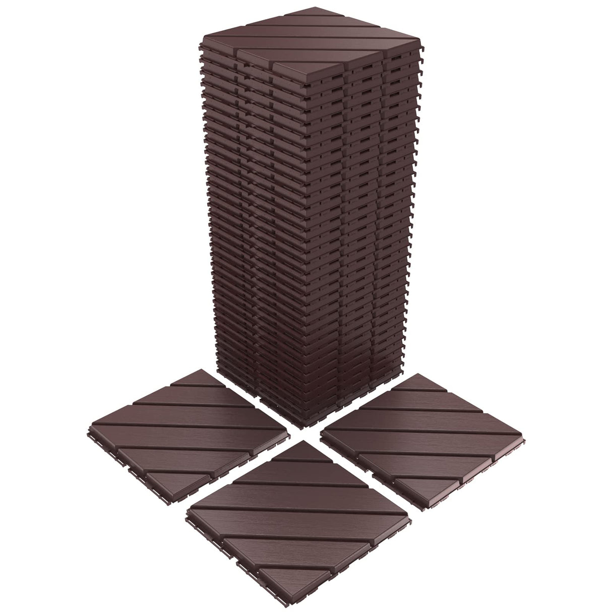 VANCASTLE Interlocking Floor Tiles, 12" x 12" Outdoor Flooring，All-Weather Waterproof Deck Tiles for Patio/Poolside/Garage/Gym, 1 Sq Ft Coverage per Tile, Easy to Install, Dark Brown/36 Pack VANCASTLE