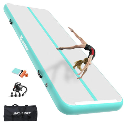 AKSPORT Air Mat Tumble Track 10ft 13ft 16ft 20ft Gymnastics Tumbling Mat Inflatable Tumble Track with Electric Air Pump for Home Use/Tumble/Gym/Training/Cheerleading (Mint Green, 13.12x3.28x0.66ft)