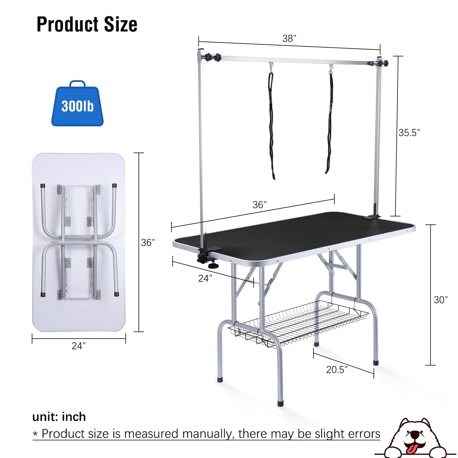 Unovivy Dog/Pet Grooming Table Foldable Height Adjustable - 36-inch Portable Dog Grooming Table with Arm Noose & Mesh Tray, Maximum Capacity Up to 300lbs (Dark Black) - WoodArtSupply