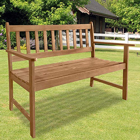 Dkeli Sturdy Acacia Wood Outdoor Bench with Armrests - Ideal for Garden, Patio, and Park Decor Dkeli