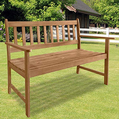 Dkeli Sturdy Acacia Wood Outdoor Bench with Armrests - Ideal for Garden, Patio, and Park Decor