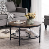 VINGLI Round Coffee Table with Storage - 31.5" Rustic Farmhouse Design, Industrial Style with Metal Shelf VINGLI
