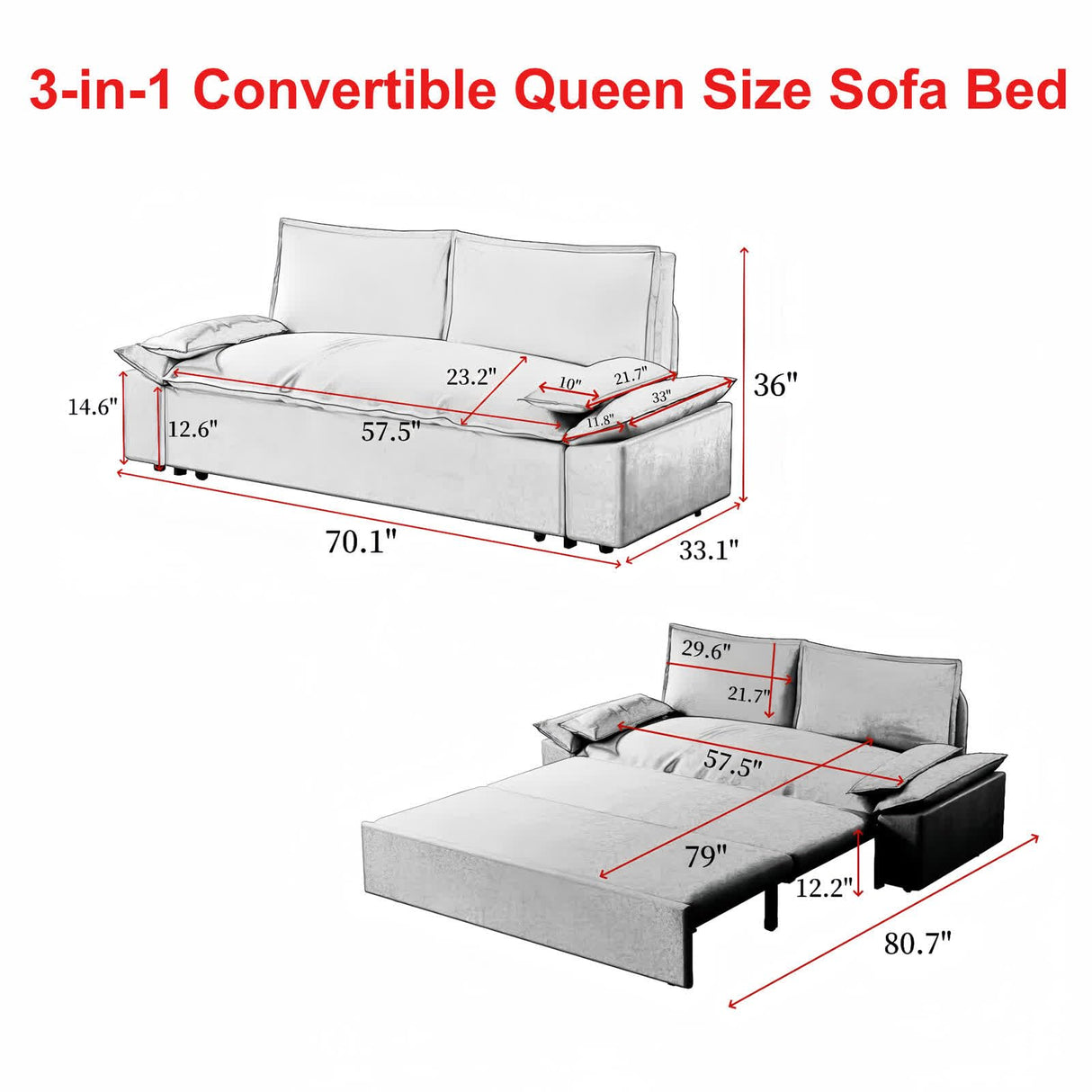 UPYOOE 70.1" Futon Sofa Bed Queen Size, Pull Out Bed, 3-in-1 Convertible Sleeper Sofa with 2 Soft Pillows, Modern Velvet Futon Couch for Living Room, Small Space, Apartment, Bedroom, Beige UPYOOE