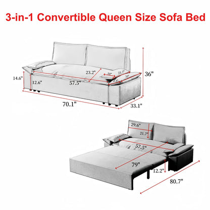 UPYOOE 70.1" Futon Sofa Bed Queen Size, Pull Out Bed, 3-in-1 Convertible Sleeper Sofa with 2 Soft Pillows, Modern Velvet Futon Couch for Living Room, Small Space, Apartment, Bedroom, Light Gr - WoodArtSupply