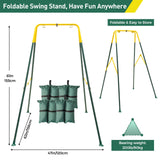 FUNLIO Foldable Swing Stand for Kids with 4 Sandbags, Heavy Duty Metal A-Frame Indoor/Outdoor for Backyard, Suitable Most Toddler/Baby Jumper/Hammock Chair - Green FUNLIO