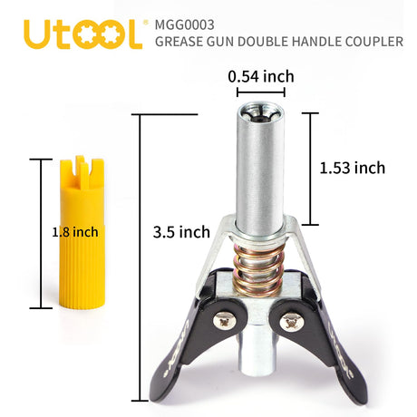 UTOOL Grease Gun Accessory Kit, Double Handle Coupler with Zerk Fitting Cleaner, 1/8 NPT Threads, Easy to Lock Zerk Fittings and Quick Release, Max Working Pressure 10000 PSI, 1 PC UTOOL