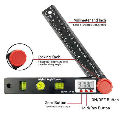 NORTOOLS Digital Angle Finder Protractor,7inch 0-360 degree LCD Digital Protractfor Angle Finder Ruler, Angle Measuring Tool for Woodworking/Carpenter/Construction/DIY Measurement - WoodArtSupply