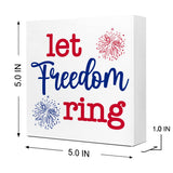 Let Freedom Ring Firework Independence Day Patriotic Wooden Plaque Sign Desk Decor,Retro 4th of July Wood Block Sign Desk Decorations for Home Bedroom Living Room Office Shelf Table Decor Ruvoty