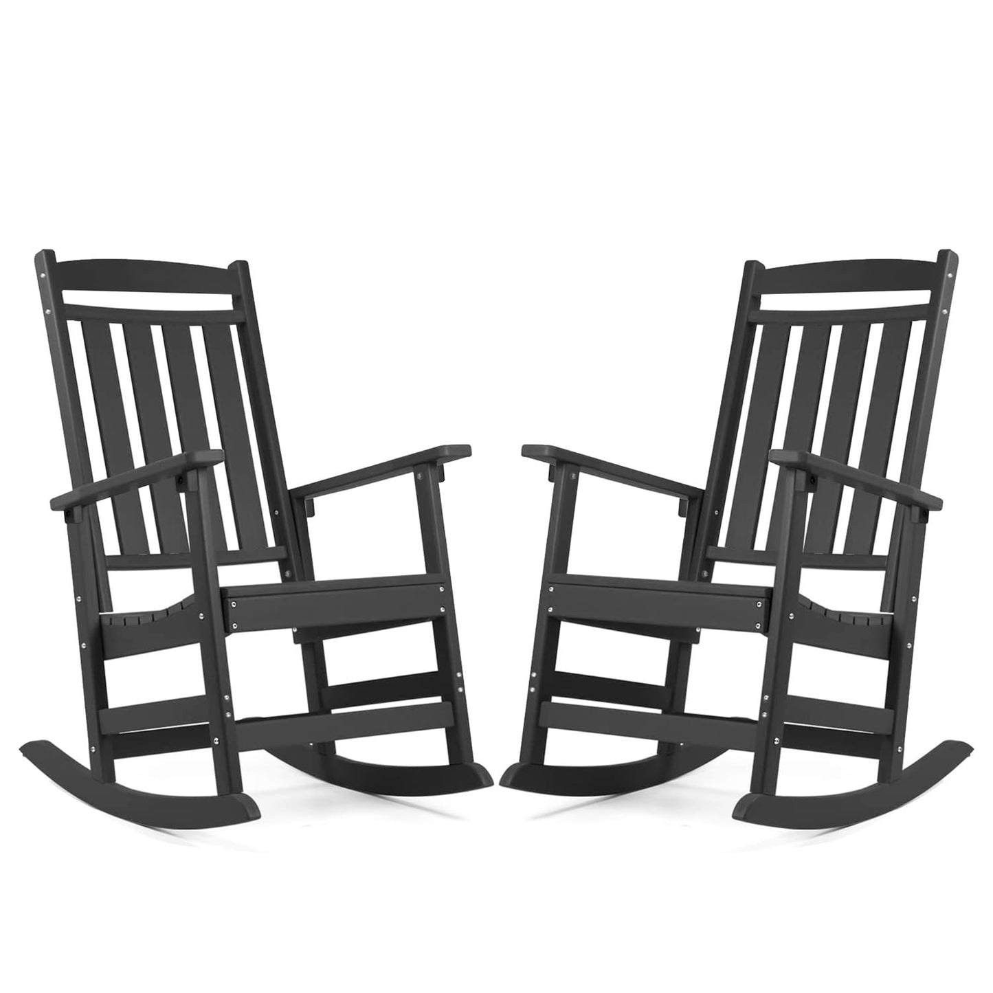 FOOWIN Patio Rocking Chairs,HDPE High Back Porch Rocker,All Weather Resistant Poly Lumber Outdoor Porch Rocker, Rocking Chairs for Outdoor, Indoor, Patio, Deck, Garden (Set of 2, Black) - WoodArtSupply