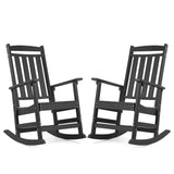 FOOWIN Patio Rocking Chairs,HDPE High Back Porch Rocker,All Weather Resistant Poly Lumber Outdoor Porch Rocker, Rocking Chairs for Outdoor, Indoor, Patio, Deck, Garden (Set of 2, Black) FOOWIN