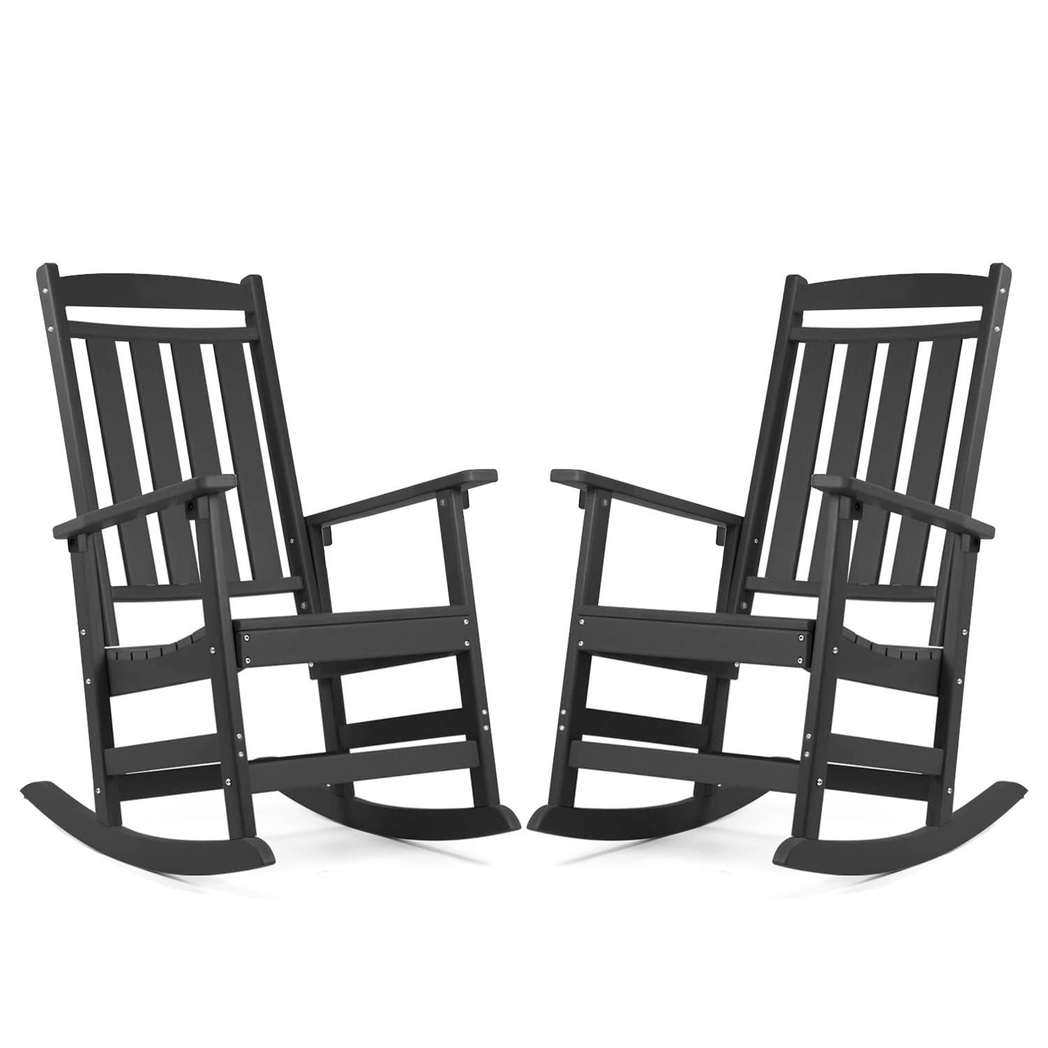 FOOWIN Patio Rocking Chairs,HDPE High Back Porch Rocker,All Weather Resistant Poly Lumber Outdoor Porch Rocker, Rocking Chairs for Outdoor, Indoor, Patio, Deck, Garden (Set of 2, Black) - WoodArtSupply