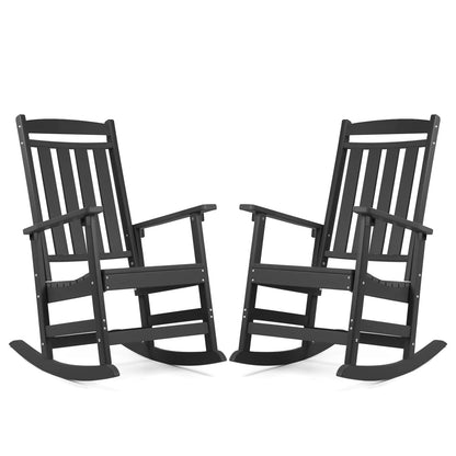 FOOWIN Patio Rocking Chairs,HDPE High Back Porch Rocker,All Weather Resistant Poly Lumber Outdoor Porch Rocker, Rocking Chairs for Outdoor, Indoor, Patio, Deck, Garden (Set of 2, Black) - WoodArtSupply