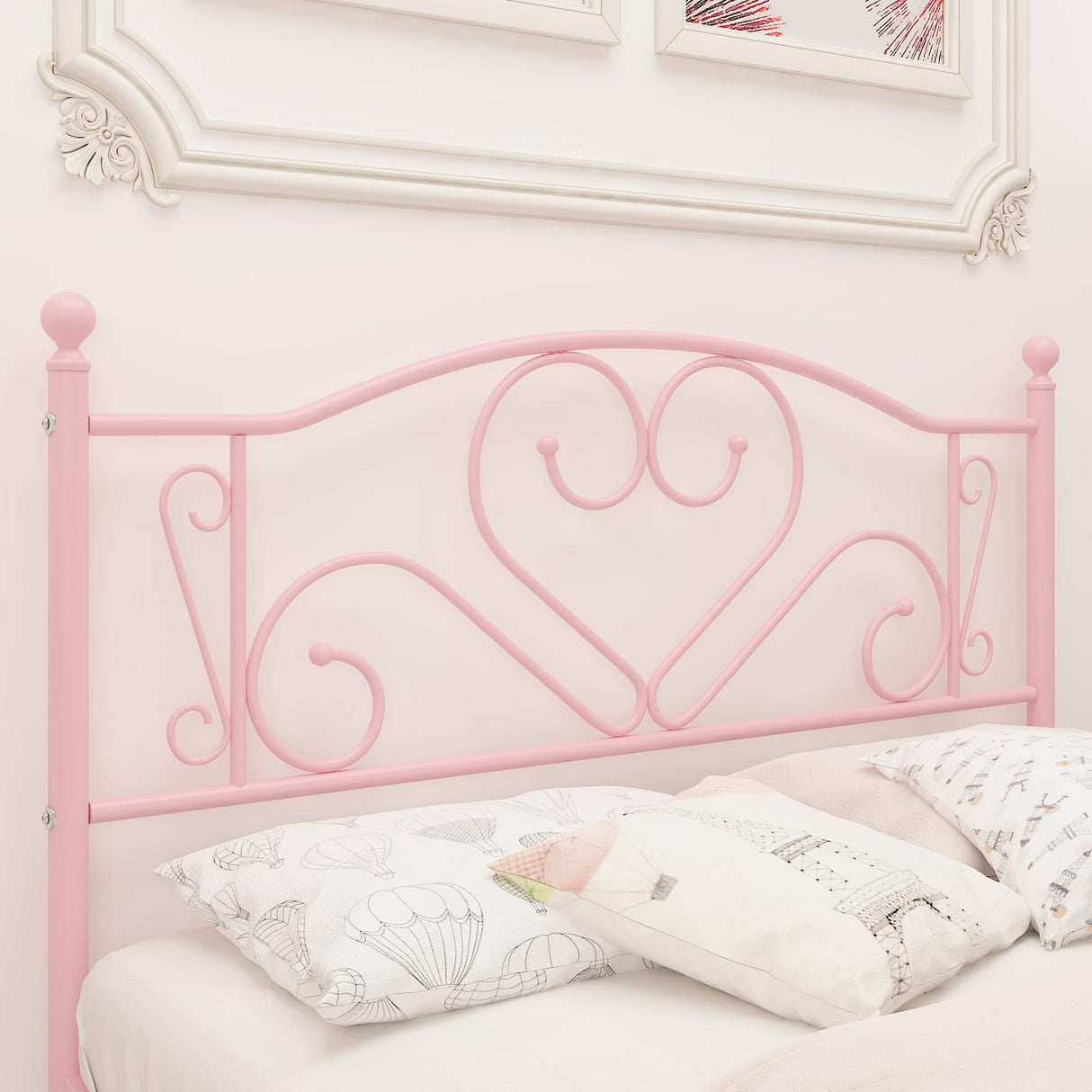 Weehom Full Size Bed Frame with Headboard, Heavy Duty Metal Platform Under Bed Storage Space No Box Spring Needed, Pink Weehom