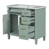 LUMISOL 36" Bathroom Vanity with Sink Combo, Modern Green Bathroom Storage Cabinet with Tip-Out Drawer, 3 Drawers & 2 Soft-Close Doors, Solid Wood Bathroom Vanity with Undermount Sink, Green LUMISOL