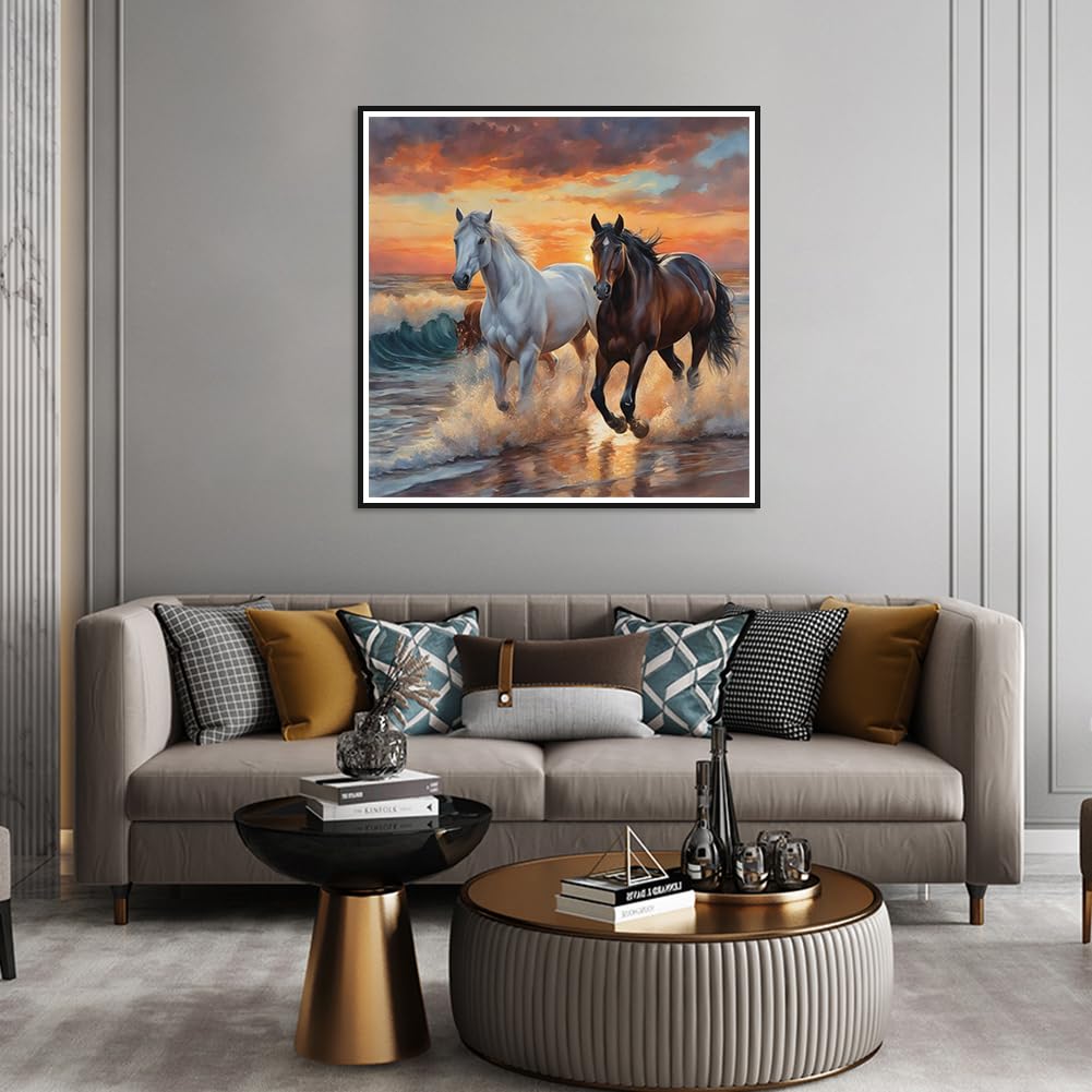Stalente Diamond Painting Kits for Adults Horse, 5D DIY Diamond Art Kits for Beginners Round Full Drill Diamond Painting for Home Wall Decoration Gift 12×12inch, Animal Stalente