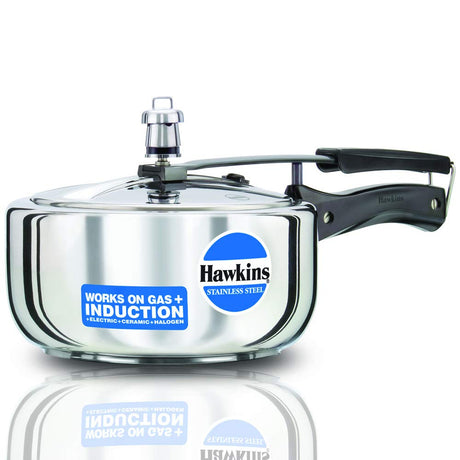 Hawkins 3 Litre Inner Lid Pressure Cooker, Stainless Steel Cooker, Wide Design Pan Cooker, Induction Cooker, Silver (HSS3W) HAWKINS
